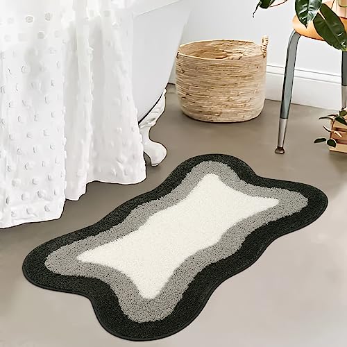 HAOCOO Bathroom Rug Mat, 18x25 inch Extra Soft Non-Slip Gradient Gray Rugs, Absorbent Microfiber Washable Small Rug Carpet for Floor Tub Shower Black/Grey - color: Grey, size: 18x25 inch (Irregular)