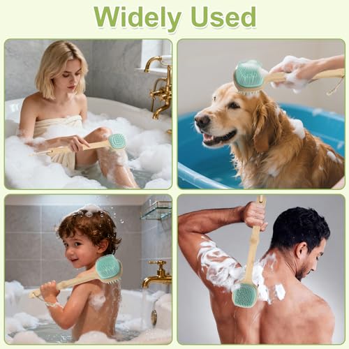 Silicone Back Scrubber for Shower, Silicone Bath Body Brush Loofah with Long Handle, Dual-Sided Shower Brush for Body, Lake Blue Exfoliating Body Scrubber for Men Women, Back Washer for Men with Hook - size: lake blue-1pcs