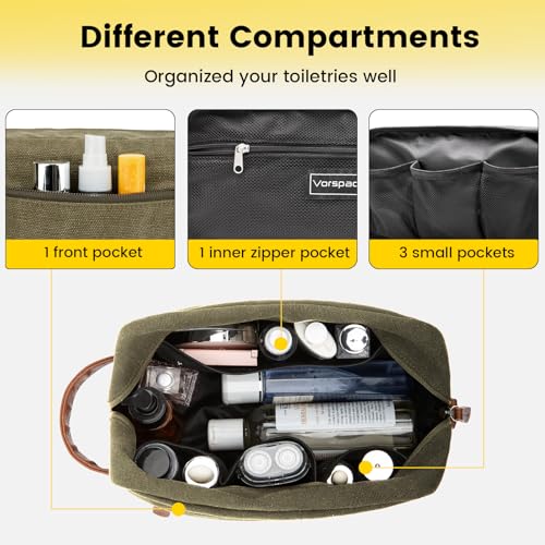 Vorspack Travel Toiletry Bag - Hanging Toiletry Bag for Men Water Resistant Canvas Shaving Bag with Large Capacity for Travel - Green - color: Green, size: Medium