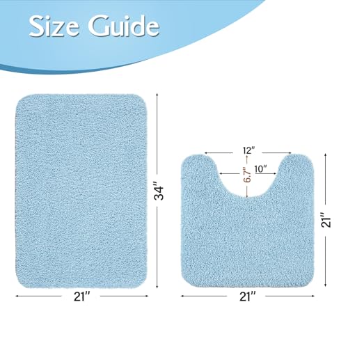 HOMORE Bathroom Rug Set 2 Piece,Soft Absorbent Bath Mats Set,Machine Washable Bath Rug Sets for Bathroom Non Slip,(21"x34"+21"x21") Plush Shaggy U Shape Contour Toilet,Light Blue - color: Light Blue