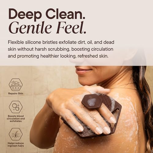 TOOLETRIES Silicone Body Scrubber 2.0, Loofah Alternative - Chocolate | Gentle exfoliating shower scrubber that's quick drying, hygienic and longer lasting than traditional loofahs. - color: Chocolate