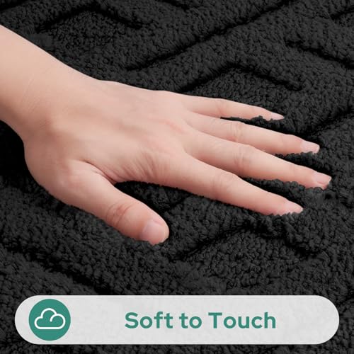 HOMEIDEAS Black Bathroom Rug Set 2 Piece, Soft Microfiber Tufted Bath Mats, Super Absorbent Non Slip, Machine Washable Bathroom Rugs for Tub, Shower and Floor, 20" x 32" Plus 16" x 24" - color: Black