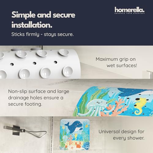 homerella® Shower Mat Non Slip Anti Mold, Non Slip Shower Mats for Inside Shower Stall Anti Slip Mat, Square Shower Floor Mat 21 x 21 in with Suction Cups & Hooks for Quick Drying, Machine Washable - color: Magic Sea