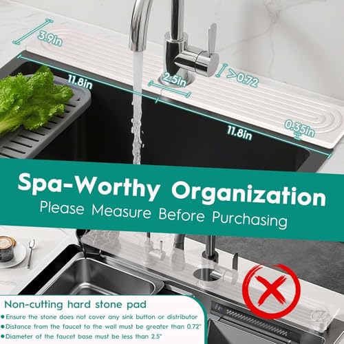 24 Inch Stone Faucet Mat for Kitchen Sink,Quick Dry Stone Mat Kitchen-Sink Water Splash Guard,Diatomite Protector with Super Absorbent&Leak Proof Circular for Kitchen Bathroom Counter(White） - color: White, size: 24" x 3.9"