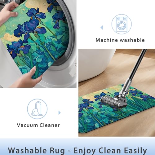 Bathroom Rug 29.5"x17", Retro Purple Flowers Bath Mat with Non-Slip Rubber Backing, Quick-Drying Absorbent Thin Floor Mat for Bathroom, Shower, Sink, or Kitchen - color: Retro Purple Flowers