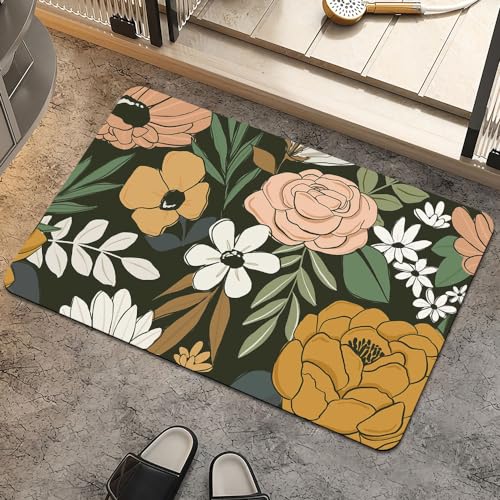 Bath Mat Rug,Vintage Large Floral Non Slip Quick Dry Super Absorbent Thin Bathroom Rugs Fit Under Door-Easy to Clean Bathroom Floor Mats-Shower Rug for Shower Sink Bathtub(16" x 24"in) - color: Vintage Large Floral, size: 1'4" X 2'(rectangular)