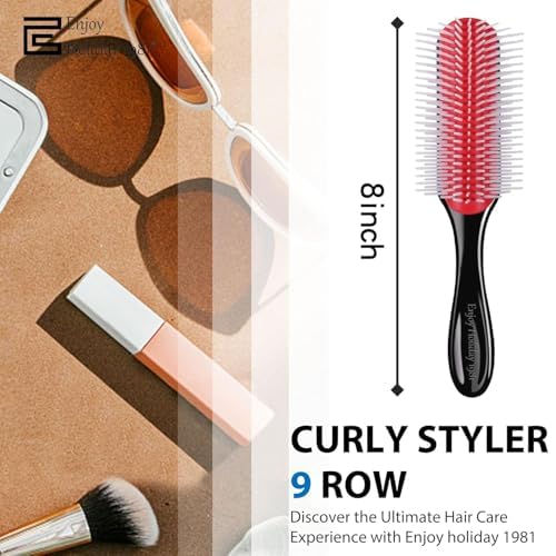 Hair Brush for Women Men Curly Wet or Dry Hair Classic Detangling Brushes 7 Row for Natural Thick Hair, Blow Styling Separating, Shaping Defining Curls Tools Travel Bristle Black Hairbrush - color: Red 7 Row
