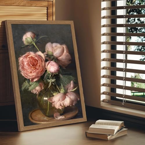 2Pcs Vintage Framed Wall Art Peony Wall Decor Pink Floral Canvas Prints Cottagecore Decor Rustic Farmhouse Pictures Artwork for Walls Living Room Bedroom Bathroom 16"x24" Ready to Hang - color: Vintage Peony, size: 24"L x 16"W
