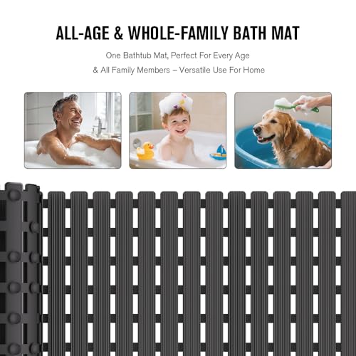 MBOSS Bath Tub Shower Mat Non Slip Bathtub Mats for Bathroom Shower Floor Mat Bath Mats for Shower Tub Anti Slip Shower Mat with Drain Hole and Large Suction Cups (Black, 37.5 X 15.7 Inch) - color: Black, size: 37.5 x 15.7 inches