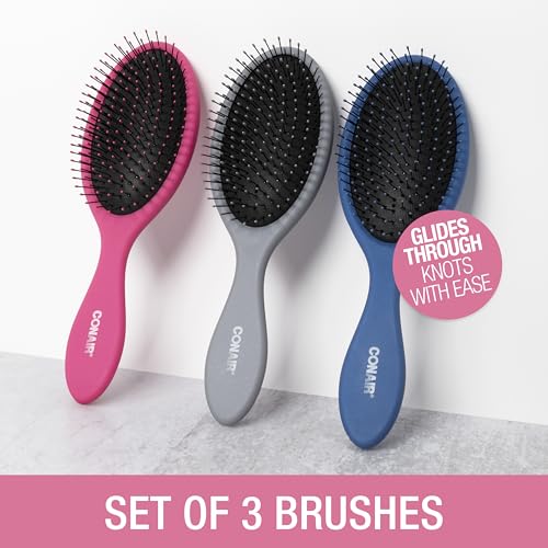 Conair Detangling Hair Brush | Assorted Colors | 3pk, Pack of 8 - color: Blue,Pink,Grey, size: 3 Count (Pack of 8)