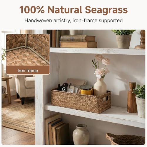StorageWorks Wicker Toilet Paper Basket for Back of Toilet Baskets, Seagrass Bathroom Basket Organizer and Storage for Tank Topper, Small Tank Trays for Decor with Built-in Handles, Brown - color: Brown (Seagrass), size: 14¼" L x 6¾" W x 3¾" H