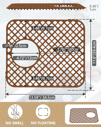 2 Pack Silicone Sink Protectors for Kitchen Sink, Trellis Pattern 13 x 11 Inches Sink Mat, Non-Slip and Durable Sink Protector Silicone, Rear Drain, Coffee - color: Coffee