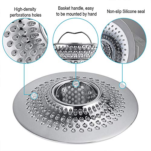 MFTEK Drain Hair Catcher Tub Drain Protector, Stainless Steel Bathtub Shower Drain Hair Stopper Strainer Trap for Shower Bathroom Sink to Catch Hair - color: Stainless-steel