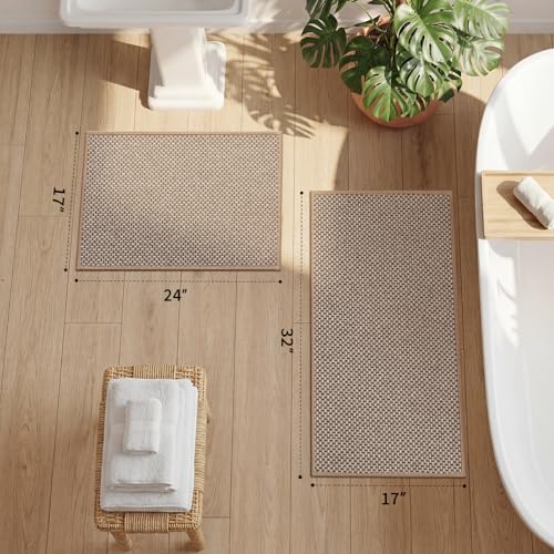 YIHOUSE Thin Bath Mat Khaki Bathroom Rugs Sets 2 Pieces, Non Slip Absorbent Mats Quick Dry, Woven Rugs Washable, Tapetes para Baño for Bathroom Toliet,Bathtub(17"x24"+17"x32") - color: Khaki, size: 2Pieces(17"x24"+17"x32")