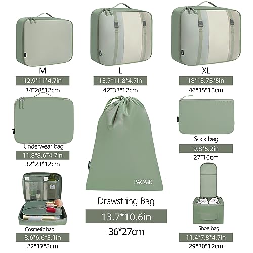 BAGAIL 8 Set Packing Cubes Luggage Packing Organizers for Travel Accessories-Matcha Green - color: Matcha Green, size: 8 Set
