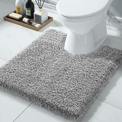 Yimobra U Shaped Toilet Bath Rug, Fluffy Plush, Super Shaggy Soft Non Slip, Water Absorbent Microfiber Bath Mat, Dries Quickly, Machine Washable Thick Bathroom Rugs, 20"x 24", Pure Gray - color: Pure Gray, size: 20" X 24" Contour Rug