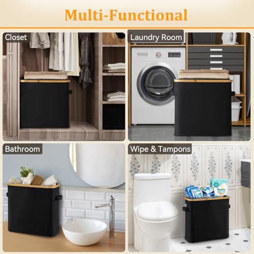 Toilet Paper Basket With Lid for Mega Rolls, Large Bamboo Organizer Holder Stand for Bathroom, Enclosed Tissue Storage Bin Box Container, Free Standing, Beige - size: For Mega/Small Size TP Roll