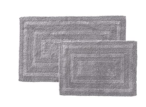 Eddie Bauer - Bathroom Rug, 100% Soft Plush Tufted Cotton Bath Rug, Highly Absorbent, Quick-Dry, and Skid-Resistant Backing (Logan Chrome Grey, 2 Piece) - color: Chrome Grey, style: 2 Piece