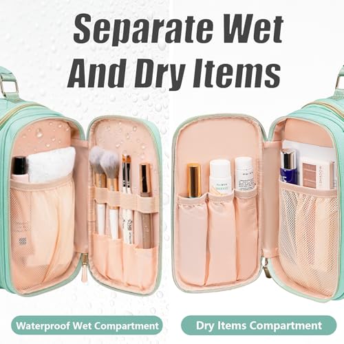 Tealari Large Toiletry Bag for Women Men,Bathroom Bag,Water Resistant Shower Bag,Makeup Bag,Toiletry Bags for Traveling,Hanging Toiletry Bag with Transparent Waterproof Phone Pocket - color: Green