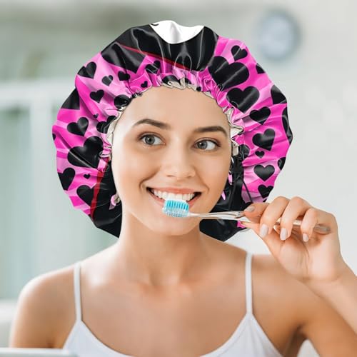 Luxury Shower Cap Silk Satin Lined Waterproof Reusable Adjustable Elastic Dry Hair Bathing Caps Cute for Women Girls-Shout - color: C-9-Shout