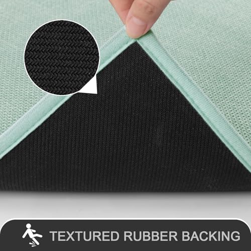 SHACOS Bath Mat Set of 2, Ultra Thin Washable Bathroom Rugs, No Slip Rubber Bath Rugs for Bathroom, Quick Dry Absorbent Bathroom Mat for Shower Outside Floor Toilet Sink (17"x24"+17"x47") - color: Light Green, size: 17"x24"+17"x47"