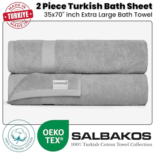 SALBAKOS 2-Piece 100% Turkish Cotton Extra Large Bath Towel 35x70 inch | Premium Hotel Quality Bath Sheet Towels | Thick, Soft, Absorbent, Oversized Bath & Beach Towels (Silver, 2 Bath Sheets) - color: Silver, size: 2 Bath Sheets