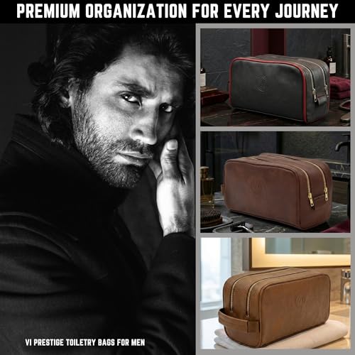 Toiletries bag for men, Premium PU Leather Travel Kit, Metal Zippers & Bottom Studs, Velvet Dust Bag & Shape-Retention Packaging – Gift Ready For Groomsmen, Anniversary, Birthday Gifts / BROWN - color: BROWN
