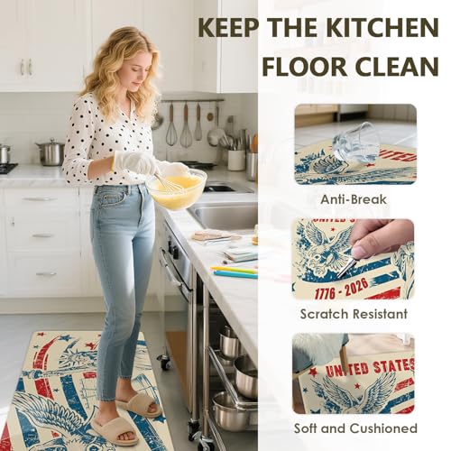 250th Anniversary Kitchen Rug Set, Patriotic Anti-Fatigue Mats with American Flag & 1776-2026, 2-Piece Non-Slip Washable Rubber Mats for Sink Laundry, 15.7"×27.5" & 15.7"×47" - color: 250th-1, size: 15.7×27.5+ 15.7×47