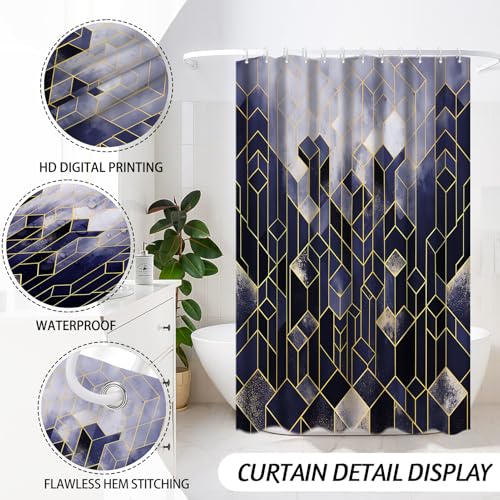 Lnond Blue Bathroom Set, Blue Abstract Cubes Bathroom Accessories Sets Complete, Luxury Restroom Set with Shower Curtain and Rugs, Trash Can, Toilet Brush Holder Set & Soap Dispenser - style: Blue