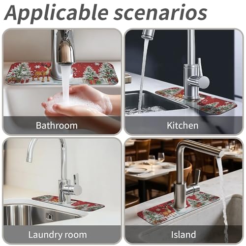 Faucet Fast Absorbent Pad - Christmas Snowman Reindeer , Suitable For Kitchen, Bathroom, Island And Other Scenes - color: Christmas Snowman Reindeer