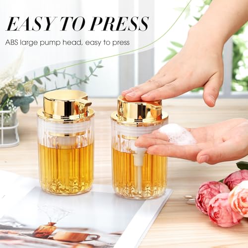 Potchen 2 Pcs Refillable Foaming Hand Soap Dispenser 10 oz Plastic Dispenser Pump Lotion Foaming with Silver Pump for Bathroom Vanities Kitchen(Gold) - color: Gold