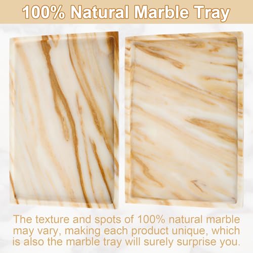 100% Natural Marble Vanity Tray - Real Stone Storage Organizer for Bathroom/Kitchen/Vanity/Dresser, Countertop Tray for Perfume, Jewelry, Home Decor, 11.8 x 7.8 x 0.7 Inch - color: Calacatta Glod