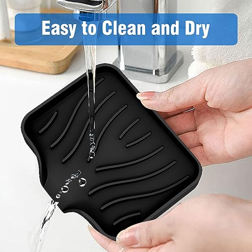 AIMAIAIMAI 3-Pack Silicone Soap Dish Set – Bar Soap Holder with Self-Draining Design, Easy-Clean Tray for Shower, Bathroom, Kitchen, and Tub (Black) - color: Black