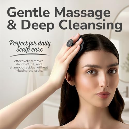 SILKLE Scalp Massager Shampoo Brush – Silicone Scalp Scrubber for Hair Growth & Dandruff Removal, One-Piece, Non-Slip Handle, Soft Bristles, Wet/Dry Shower Scalp Exfoliator for All Hair Types – Black - color: Black