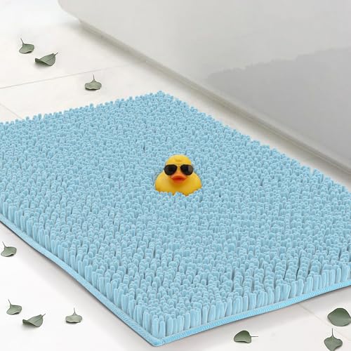 Small Chenille Bath Mats 22"x14", Plush Absorbent Bath Mats Quick Dry, Soft & Machine Washable, Non Slip Carpet for Bathroom, Thick Bathroom Rugs, Shower Restroom Rug Mat, Alfombras De Bano, Bathrugs - color: Spa Blue, size: 22" x 14" (Rectangular)