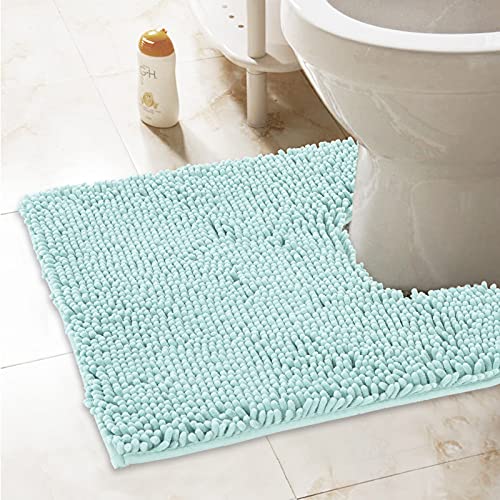 ITSOFT Standard 24"x21" U-Shaped Non-Slip Shaggy Chenille Toilet Contour Bathroom Rug with Water Absorbent, Spa Blue - color: Spa Blue, size: 24" x 21" (U-Shaped)
