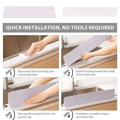 23Inch Sink Splash Guard – Extended Length & Tall Silicone Kitchen Sink Splash Guard with Overhang Drainage Design & Strong Suction Cups for Countertop (Light Pink, 23''x3.5'') - color: Light Pink, size: 23''x3.5''