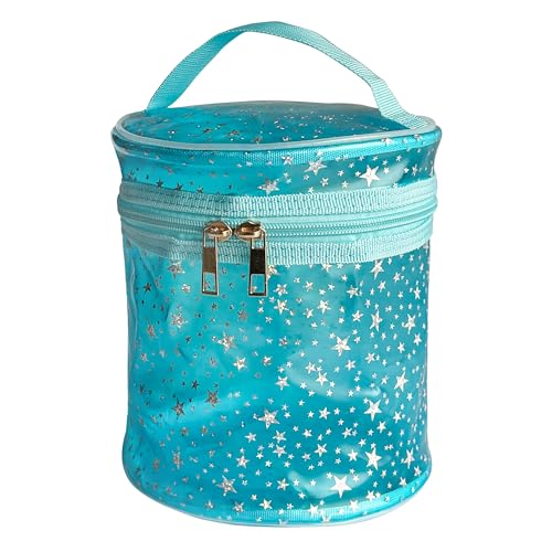 Waterproof Blue Star PVC Makeup Bag - 7.1x6.3in Barrel Cosmetic Organizer with Zipper, Portable Toiletry Pouch for Women & Men (Blue) - color: Blue
