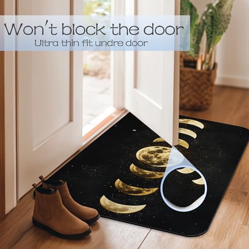 Celestial Moon Phases Bathroom Mat,Non-Slip Rubber Backing Thin Low-Profile Bath Rug,Easy-Clean Bathroom Floor Mat for Shower,Bathtub,Kitchen,or Entryway - color: Celestial Moon Phases