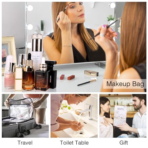 BOYATU Travel Makeup Bags Cosmetic Organizer Bag: 3-Set Large Capacity Make up Bag - PU Leather Toiletry Bags for Women - Wide Open Portable Pouch with Divider & Handle (01-Z-Brown) - color: 01-Z-Brown