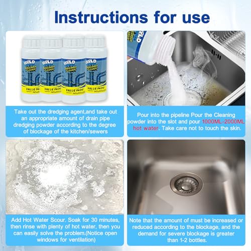 Wild Tornado Pipe Dredge, Powerful Sink and Drain Cleaner Powder, Fast Foaming Drain Cleaner for Kitchen and Pipes Cleaning Tool