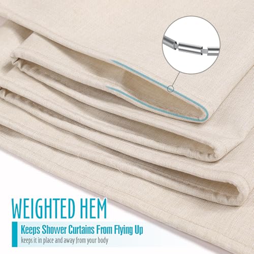 Ga-Geetopia Linen Textured Shower Curtain Set with Hooks, Boho Farmhouse Bath Shower Curtains for Beige Bathroom Neutral Cloth, Hotel Luxury, Weighted Hem, 72W x 72L, Cream - color: Linen | With Hooks, size: 72"W x 72"L (Pack of 1)