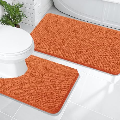 OLANLY Bathroom Rugs Sets 2 Piece, Soft Absorbent Chenille Bath Mats and U-Shaped Contour Toilet Mat Area Rug Set, Machine Washable Bath Carpet, Home Decor Accessories(47"x20"+24"x20", Clay) - color: Clay, size: 47" X 20" + U24" X 20"