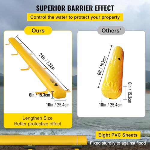 Flood Barrier, Flood Bags, Sandbag Alternative, Water Barrier for Flooding with Great Waterproof Effect, Reusable PVC Water Diversion Tubes, Lightweight Flood Barriers for Home, Door, Garage - style: 24ft(l) * 6(h)