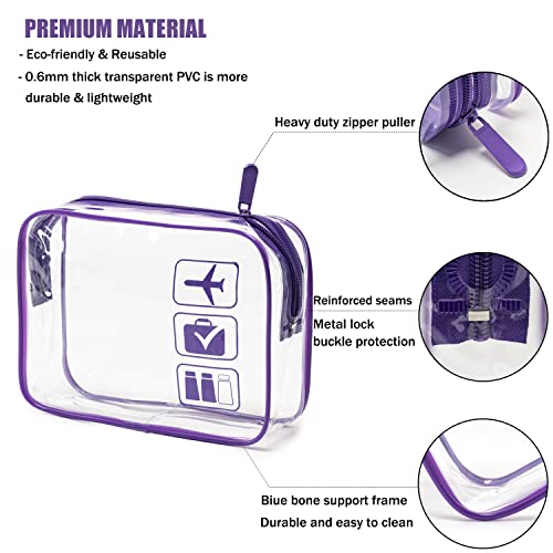 MODENGKONGJIAN TSA Approved Toiletry Bag, 3 Pcs Clear Toiletries Bags Quart Size Travel Makeup Cosmetic Bag for Women Men, Carry on Airport Airline Compliant Bag (Purple) - color: Purple