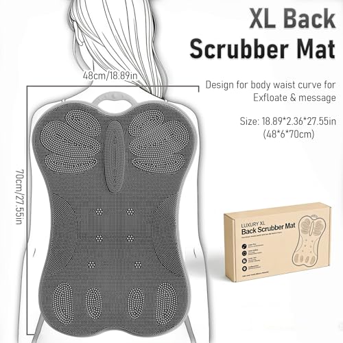 Back Scrubber Body Bath Cushion Tub Bathtub Back Lumbar Support Ergonomic Silicone XL Thick Soft Seat Pad Non-Slip Suction Cups Relaxing Spa Mat Exfloating Scrubbing Shower 28 x 19 Grey - color: Grey