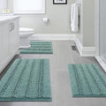 H.VERSAILTEX 3 Piece Bathroom Rugs Sets Thick Striped Bath Rugs Set for Bathroom Non Slip Soft Absorbent Bath Mat Set for Tub, Shower and Toilet(17''x24''+20''x32''+20''x24'' U-Shaped, Eggshell Blue) - color: Eggshell Blue