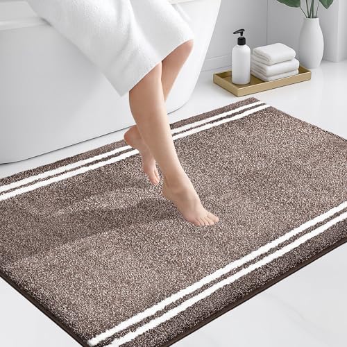 PURRUGS Bathroom Rug Non-Slip Machine Washable 30" x 46", Super Absorbent and Quick Dry Shaggy Microfiber Bath Mat, Extra Soft and Plush Bath Rug for Bathtub, Shower, and Sink, Brown - color: Brown, size: 30" X 46"
