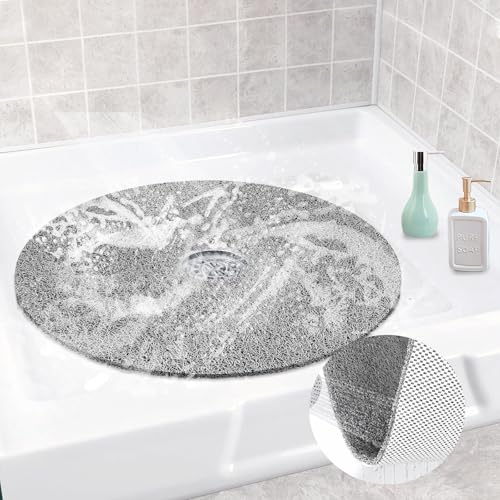 Shower Mat Non Slip, Round Shower Mat for Inside Shower, Non Slip Bathtub Mat, Fast Drying Bath Tub Mats, Loofah Mat for Shower Bathroom, Quick Drying, Resistant (Grey, 32 x 32 Inch) | 32inch Shower Mat for Inside Shower Non Slip Bathtub Mat, Loofah Mat f