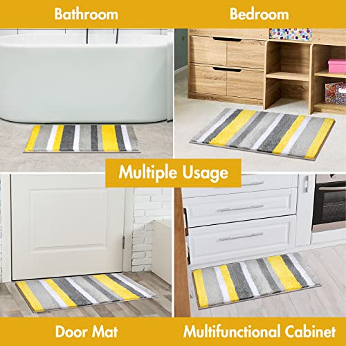 MIULEE Yellow Grey Bathroom Rug 20x30 Inch, Soft Thick Microfiber Striped Bath Mat, Non Slip Fluffy Plush Machine Washable Quick Dry for Bathroom Decor, Floor Tub and Shower - size: 20”x30”